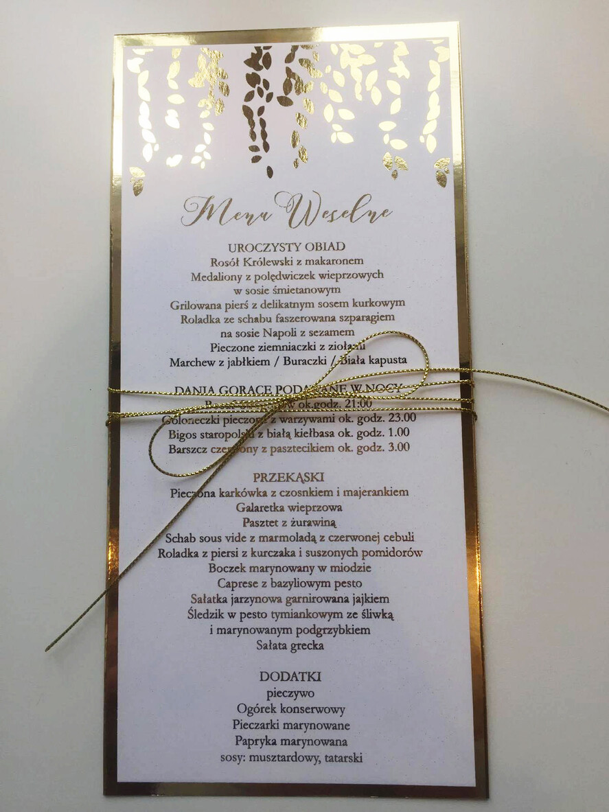 Menu glamour menu ślubne z planem posiłków, złote lub srebrne napisy wasza treść0