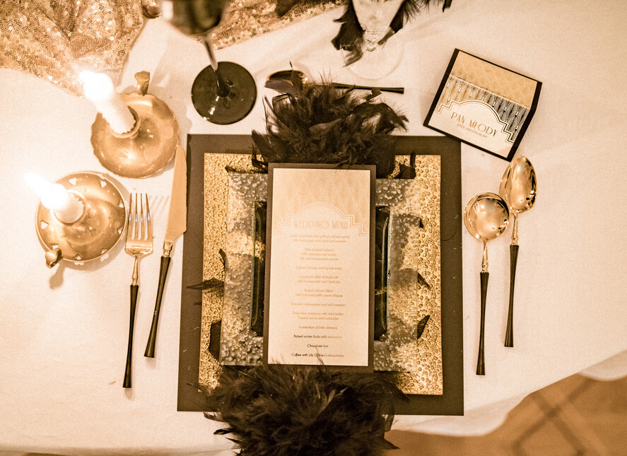 Menu glamour weselne menu karta potraw weselnych, złocone i eleganckie dowolna treść0