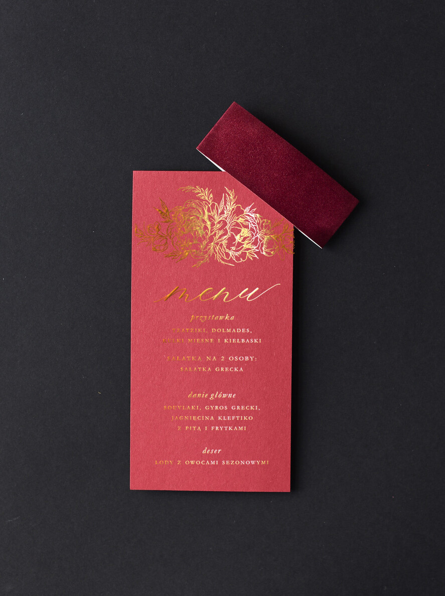 Menu glamour menu weselne plan podawania posiłków na weselu, glamour złote litery wasza treść1