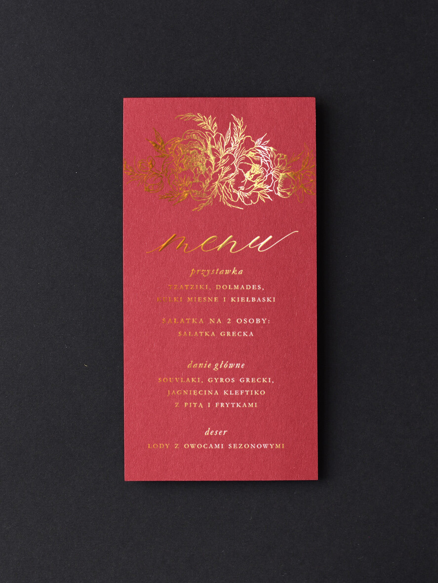 Menu glamour menu weselne plan podawania posiłków na weselu, glamour złote litery wasza treść2