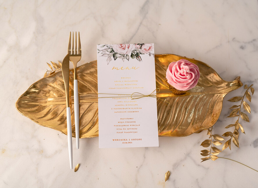 Menu glamour ślubne menu karta potraw weselnych, eleganckie zlocone litery wasza treść2