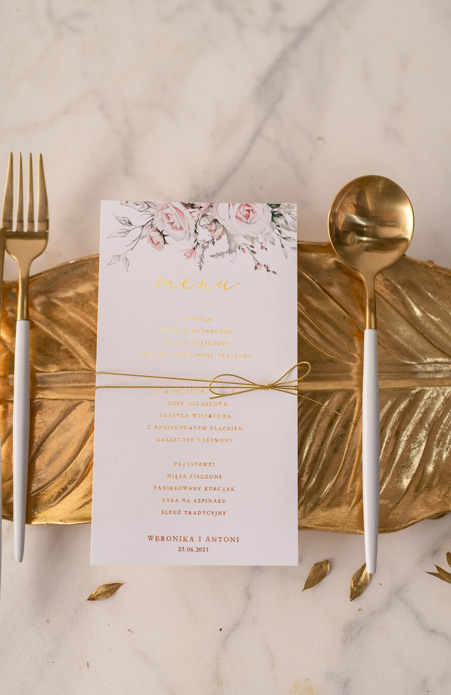 Menu glamour ślubne menu karta potraw weselnych, eleganckie zlocone litery wasza treść0