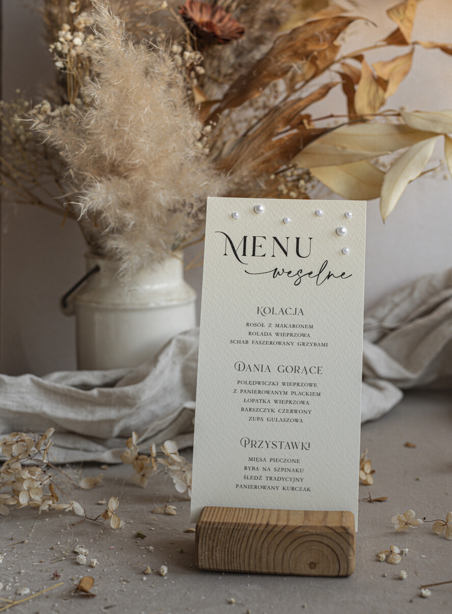 Menu glamour weselne menu karta dań weselnych, menu weselne wasza treść, menu weselne z perełkami, eleganckie menu weselne1
