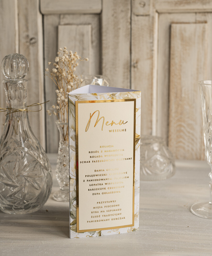 Menu glamour karta drików, menu i numerek na stół weselny, karta dań weselnych, złote menu weselne, menu i numerek na stół w jednym, eleganckie menu na stół weselny6