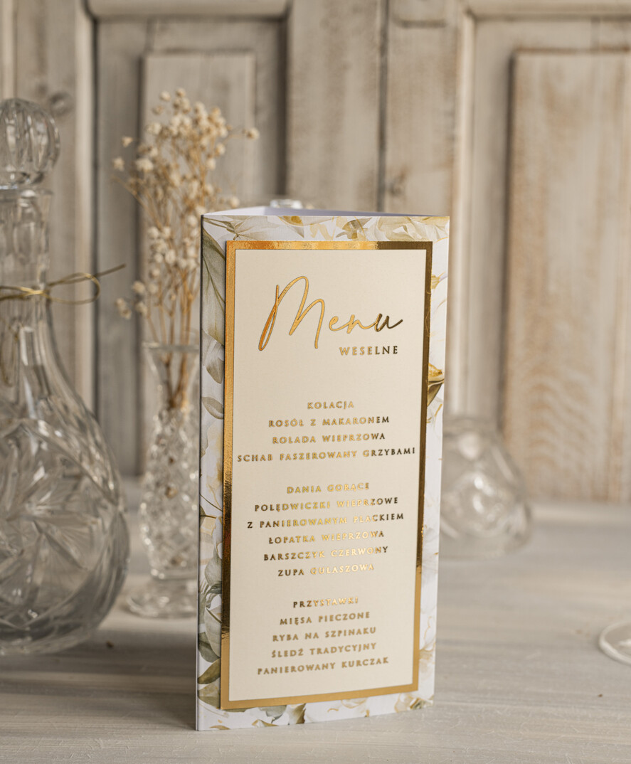 Menu glamour karta drików, menu i numerek na stół weselny, karta dań weselnych, złote menu weselne, menu i numerek na stół w jednym, eleganckie menu na stół weselny7