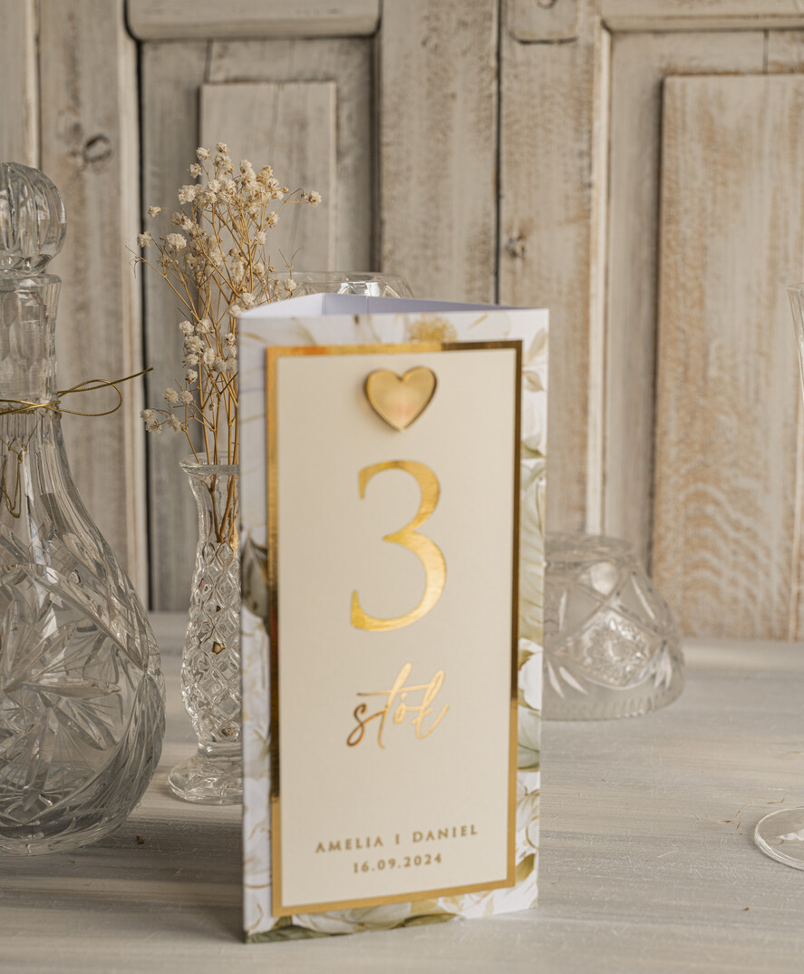 Menu glamour karta drików, menu i numerek na stół weselny, karta dań weselnych, złote menu weselne, menu i numerek na stół w jednym, eleganckie menu na stół weselny10