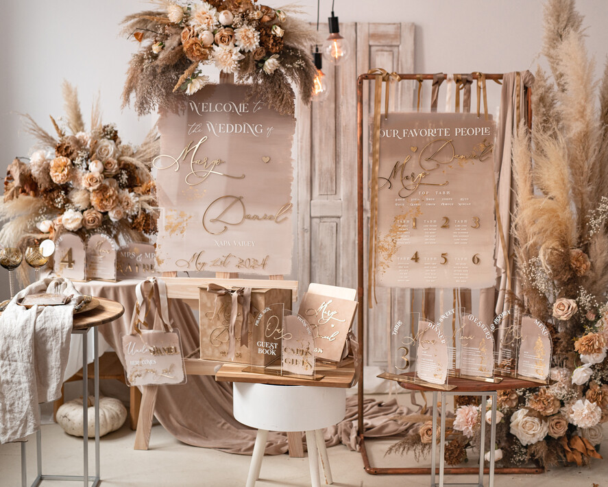 Menu glamour nowoczesna forma karty drinków i deserów, akrylowe menu weselne, stojąca karta dań i napojów, menu weselne w stylu glamour, karta drinków, złote menu weselne 10