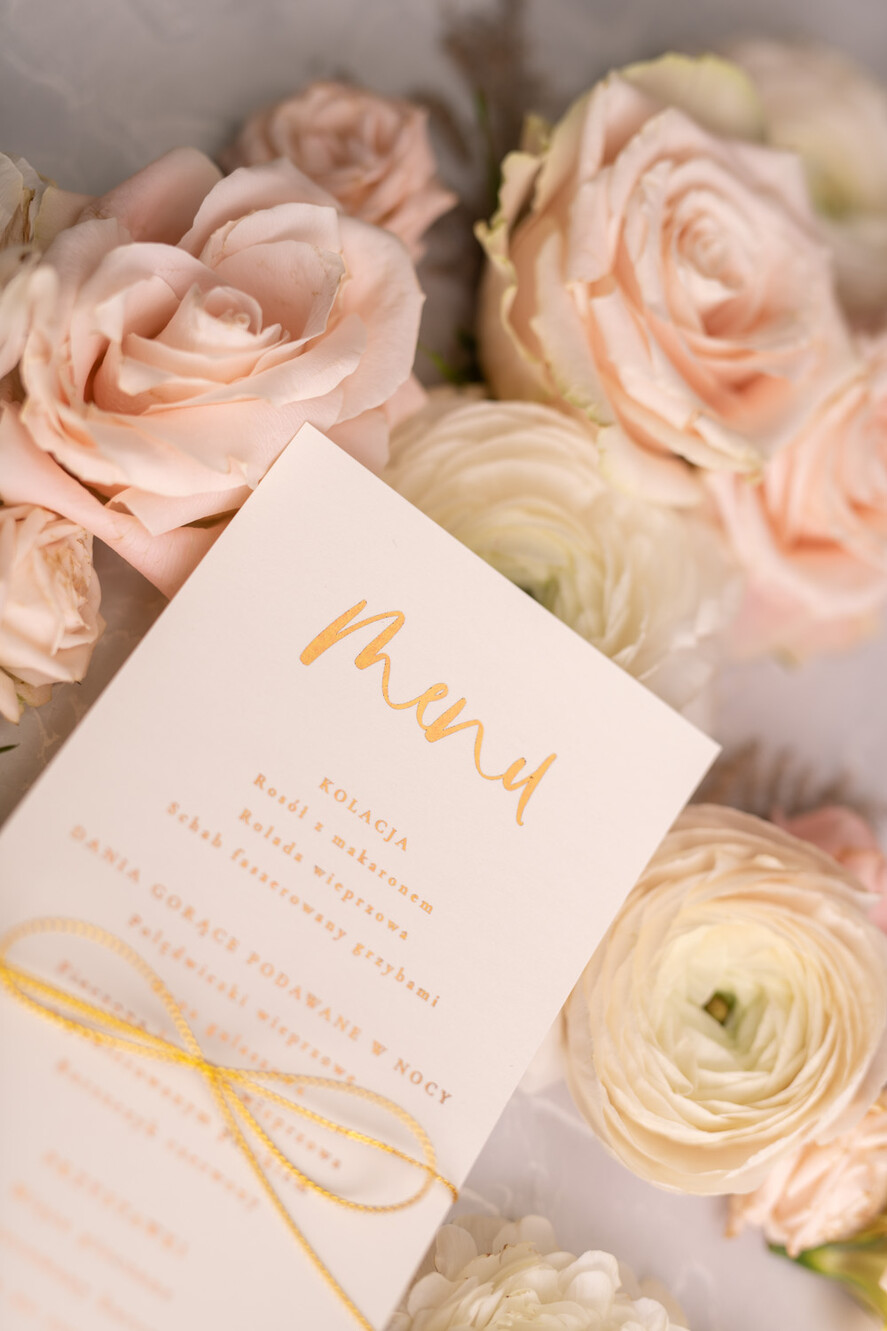 Menu glamour ślubne menu karta potraw weselnych, złote i eleganckie na klasyczne wesele1