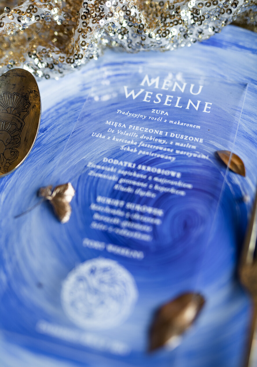 Menu glamour menu weselne lista podawania dań druk na plexi wesele glamour3