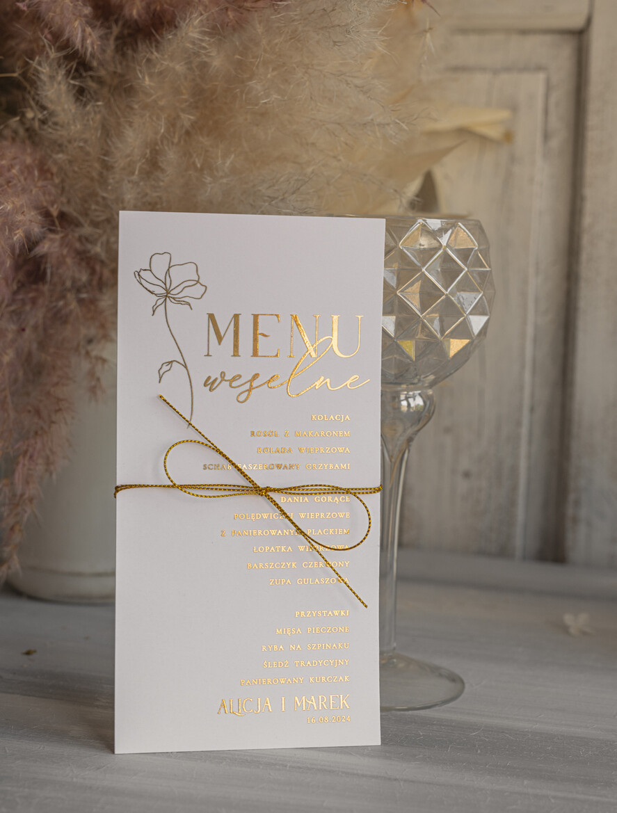 Menu glamour menu weselne plan podawania posiłków na weselu, złote i eleganckie na klasyczne wesele, karta dań weselne menu  glamour złote litery wasza treść10