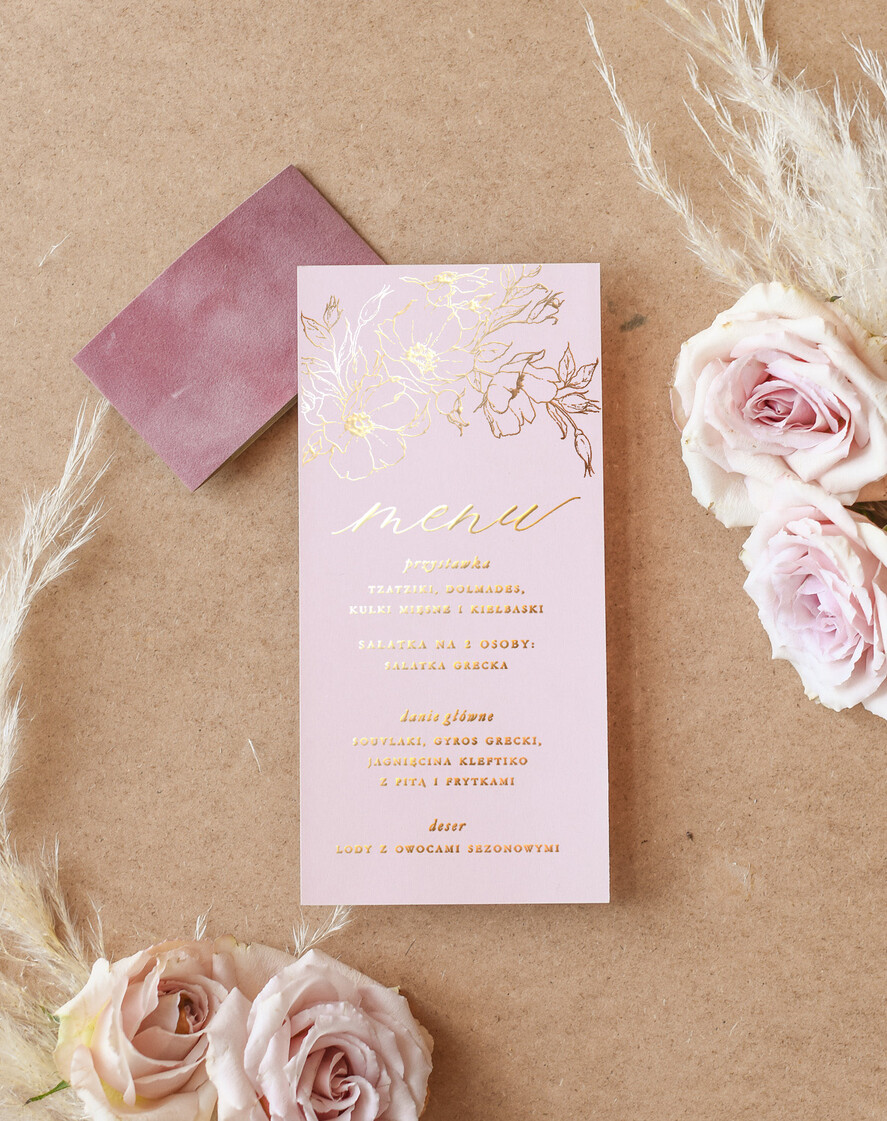 Menu glamour karta dań weselnych menu weselne plan podawania posiłków, złote lub srebrne napisy wasza treść1