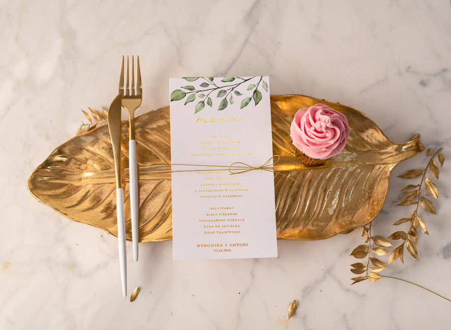 Menu glamour menu weselne na stoły plan podawania posiłków, glamour złote litery wasza treść0