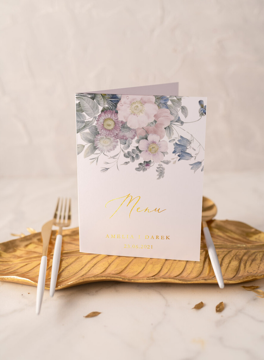 Menu glamour ślubne menu karta potraw weselnych, złote lub srebrne napisy wasza treść0