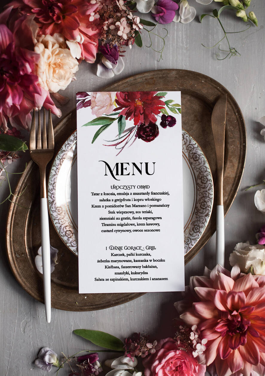 Menu glamour ślubne menu karta potraw weselnych, złote i eleganckie na klasyczne wesele0