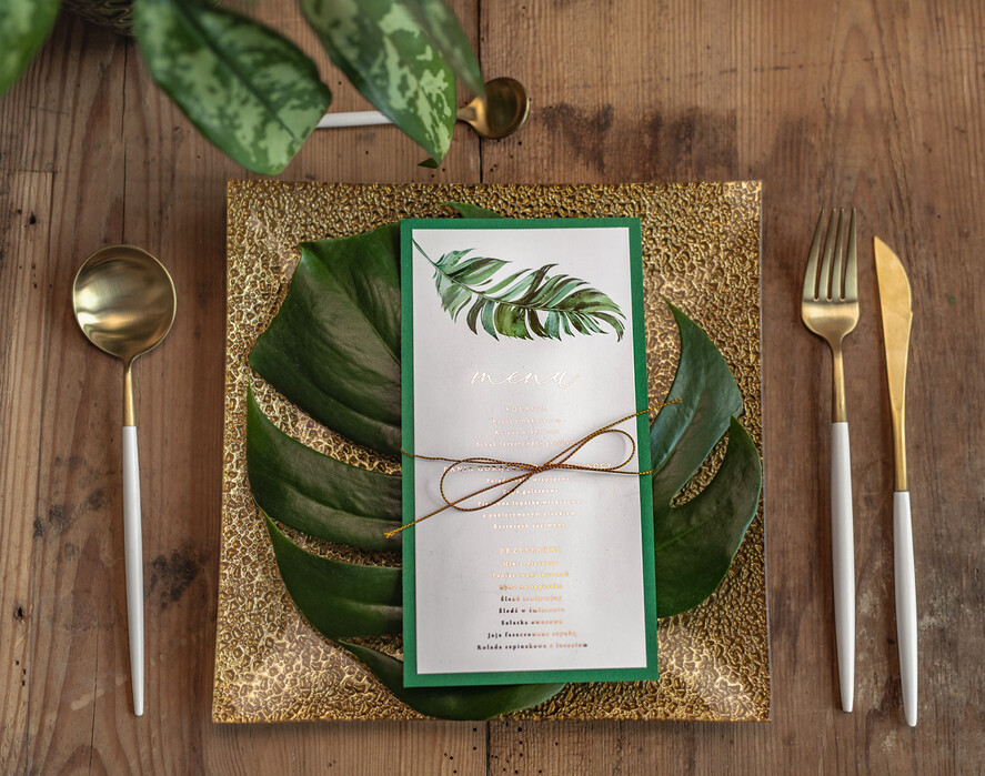 Menu glamour menu weselne na stoły plan podawania posiłków, glamour złote litery wasza treść1