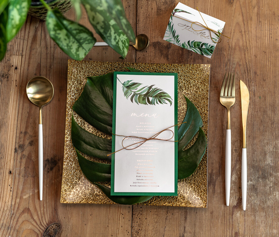 Menu glamour menu weselne na stoły plan podawania posiłków, glamour złote litery wasza treść0