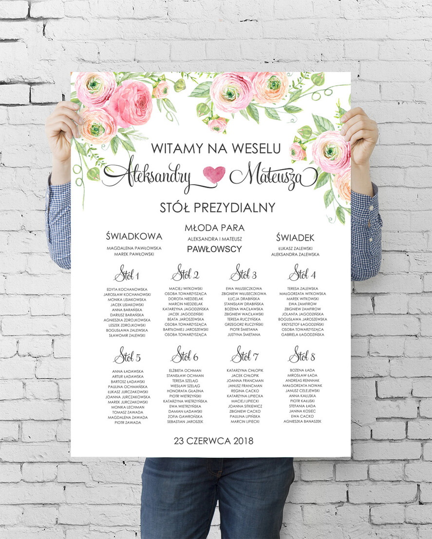 Plany stołów plan stołu plakat  plansza powitanie gości i plan stołów w jednym0
