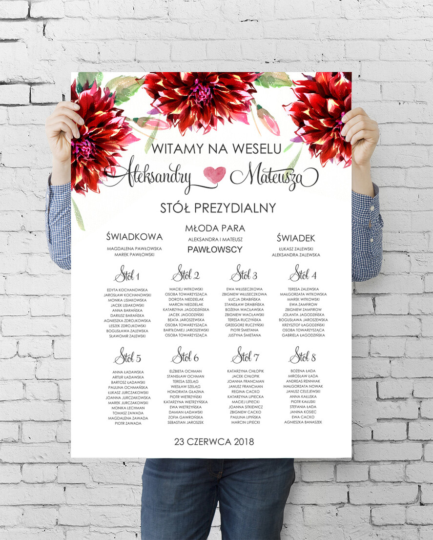 Plany stołów plan stołu plakat  plansza powitanie gości i plan stołów w jednym0