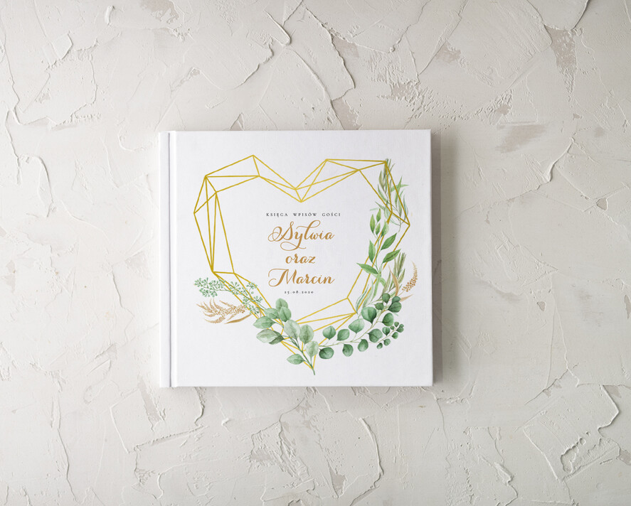 Księgi wpisów gości Rustykalne/retro geometryczne serce księga wpisów pamiątkowych weselna księga gości w stylu rustykalnym glamour 0