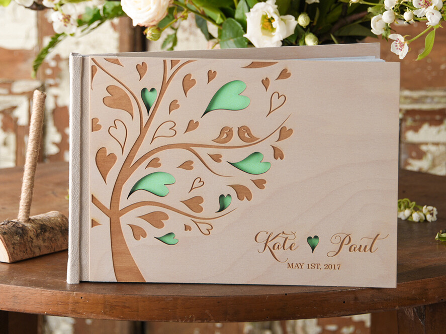 Księgi wpisów gości Drewniane  ksiega pamiątkowa na wpisy gości weselnych, rustykalna drewniana okładka0