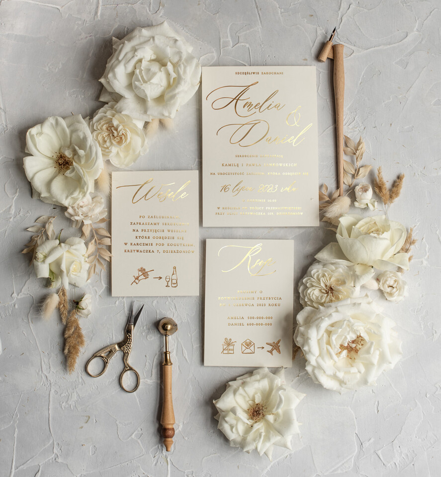 Zestawy Próbkowe próbki zaproszeń zestaw próbkowy Minimalistyczne Złote Zaproszenia Ślubne, Proste Złocone Zaproszenia na Ślub Zaproszenie ślubne  2