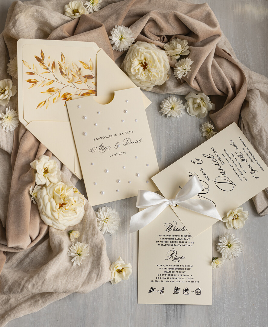 Zestawy Próbkowe próbki zaproszeń serwis próbkowy - zaproszenia na ślub z perełkami 0