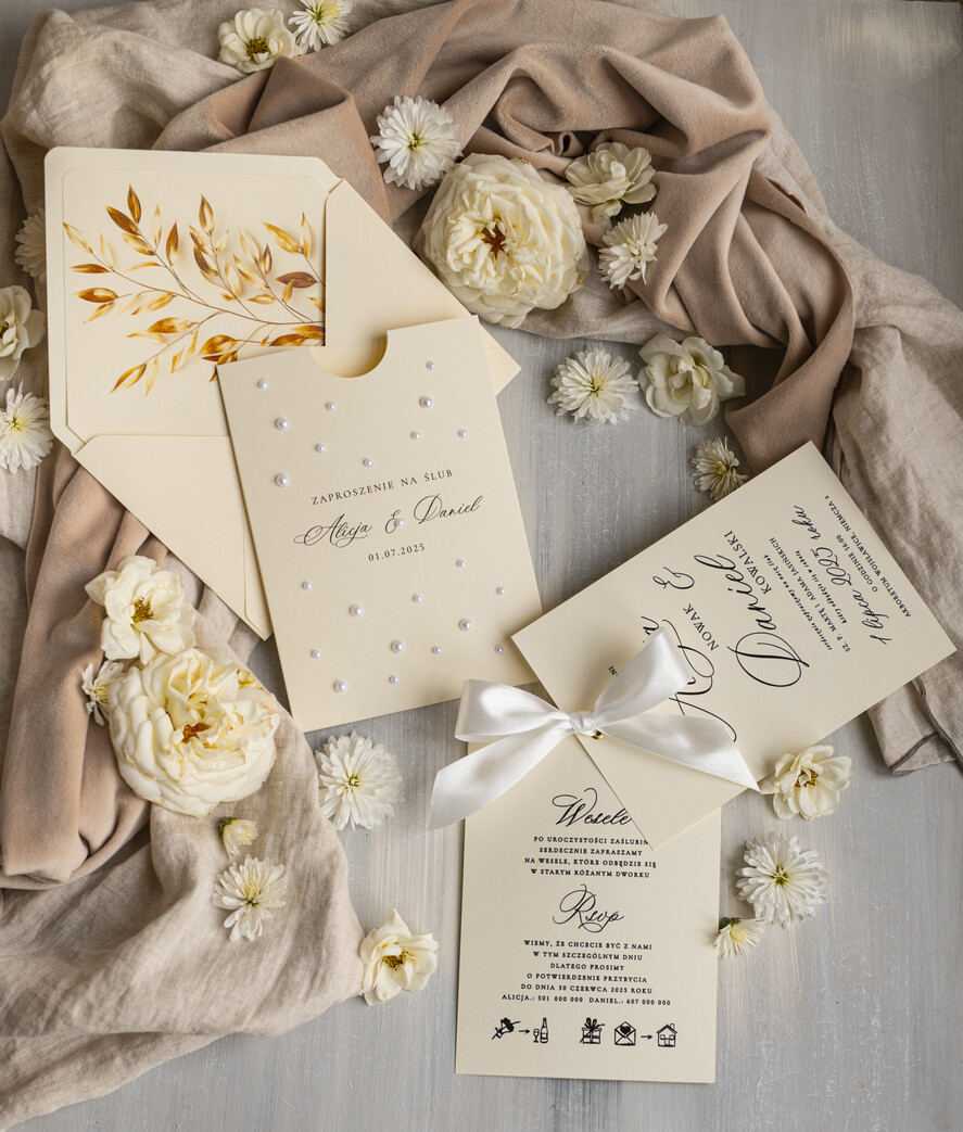 Zestawy Próbkowe próbki zaproszeń serwis próbkowy - zaproszenia na ślub z perełkami 3