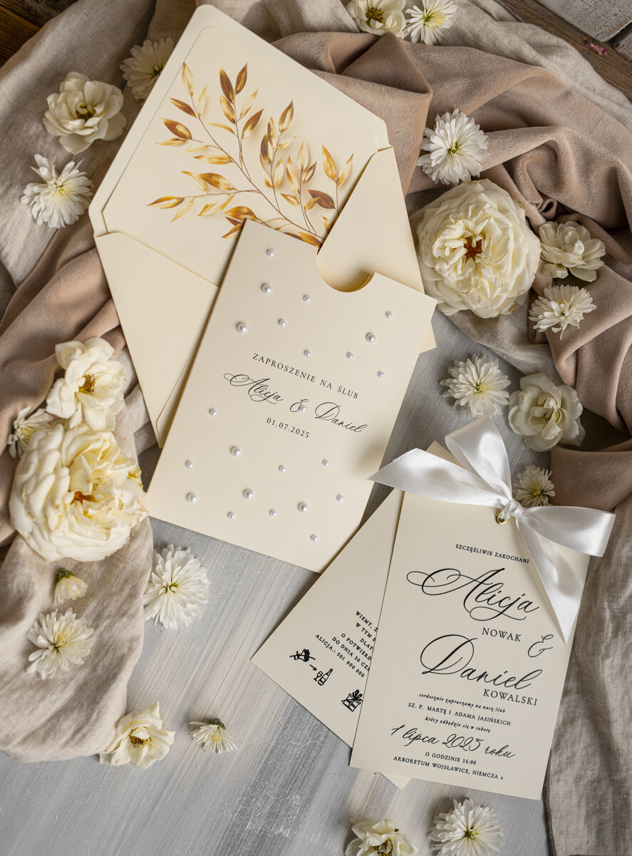 Zestawy Próbkowe próbki zaproszeń serwis próbkowy - zaproszenia na ślub z perełkami 4