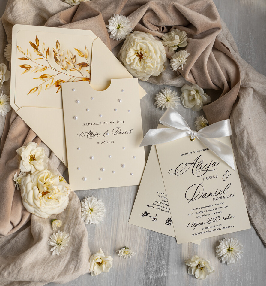 Zestawy Próbkowe próbki zaproszeń serwis próbkowy - zaproszenia na ślub z perełkami 6