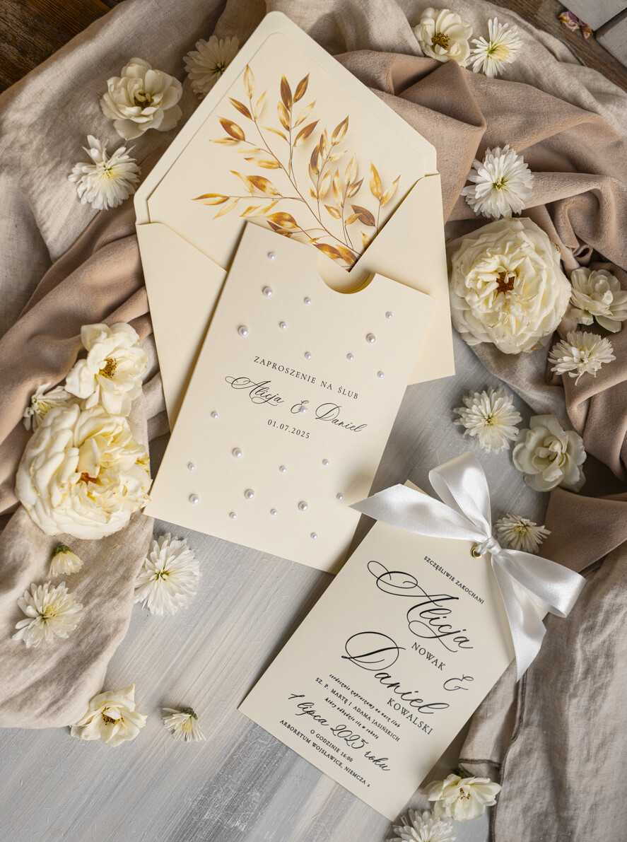Zestawy Próbkowe próbki zaproszeń serwis próbkowy - zaproszenia na ślub z perełkami 8