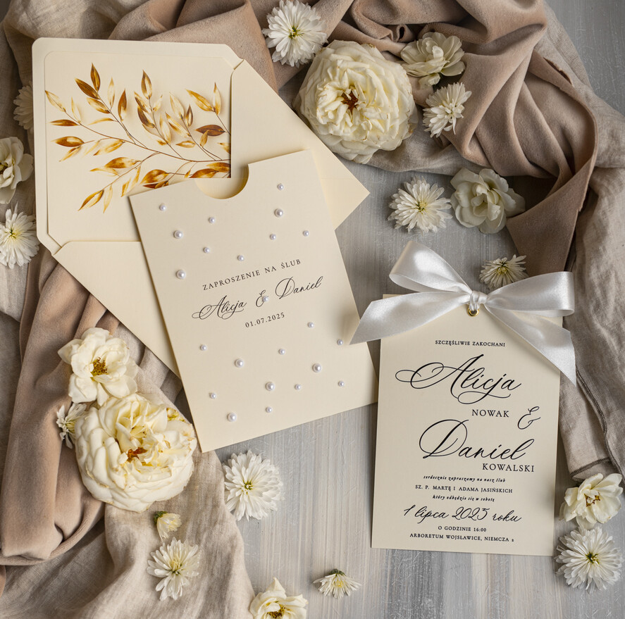 Zestawy Próbkowe próbki zaproszeń serwis próbkowy - zaproszenia na ślub z perełkami 9