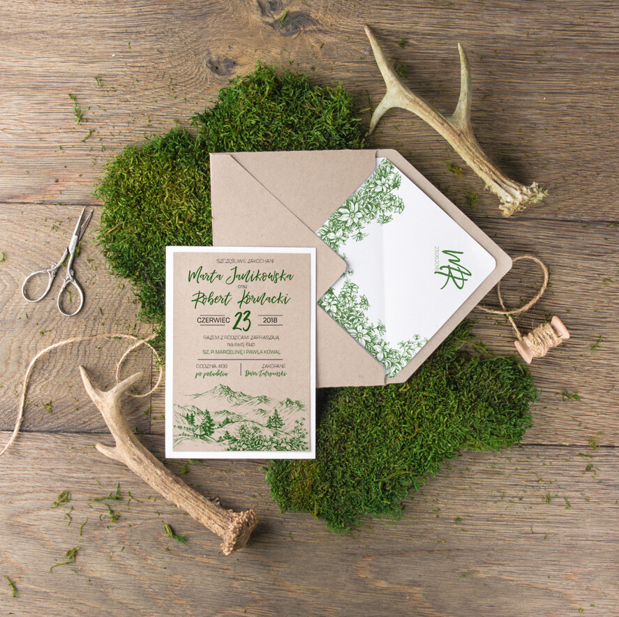 Zaproszenia ślubne Rustykalne i Natura personalizowane zaproszenia ślubne, w stlu rustykalnym inspirowane naturą2