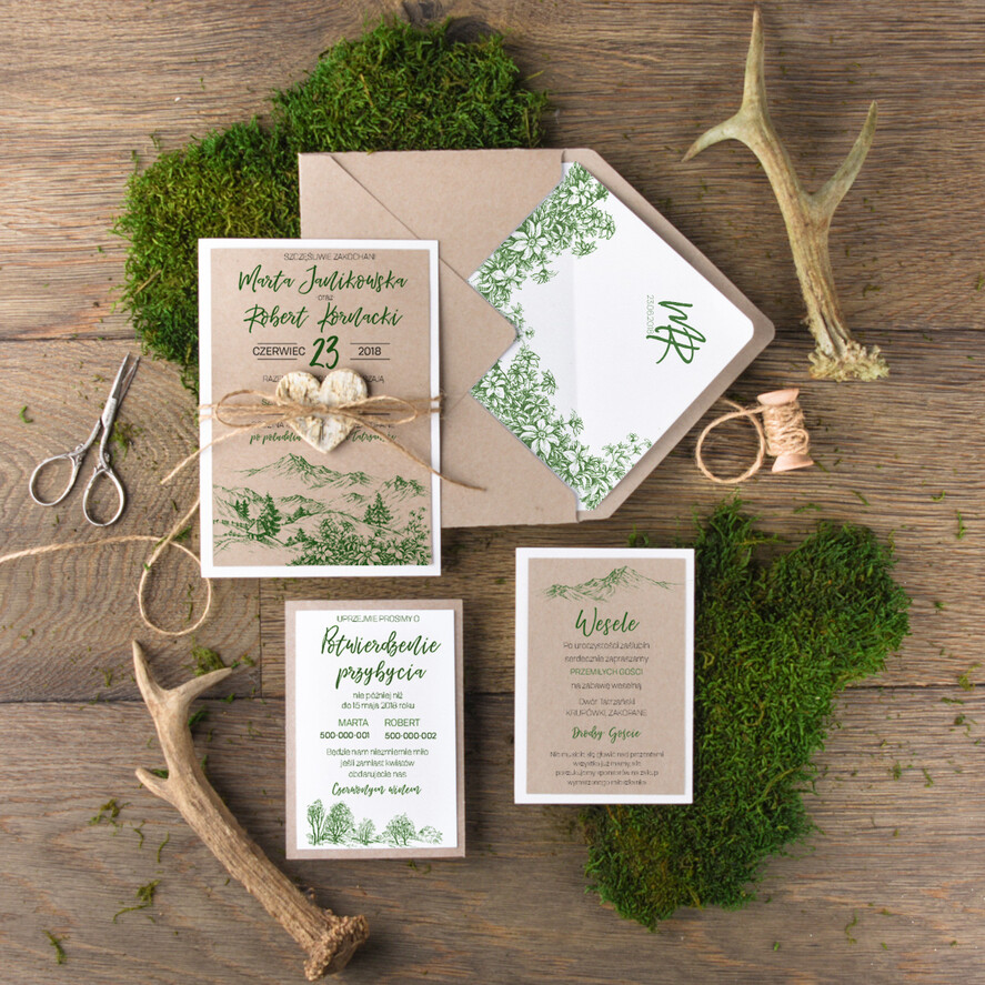 Zaproszenia ślubne Rustykalne i Natura personalizowane zaproszenia ślubne, w stlu rustykalnym inspirowane naturą0