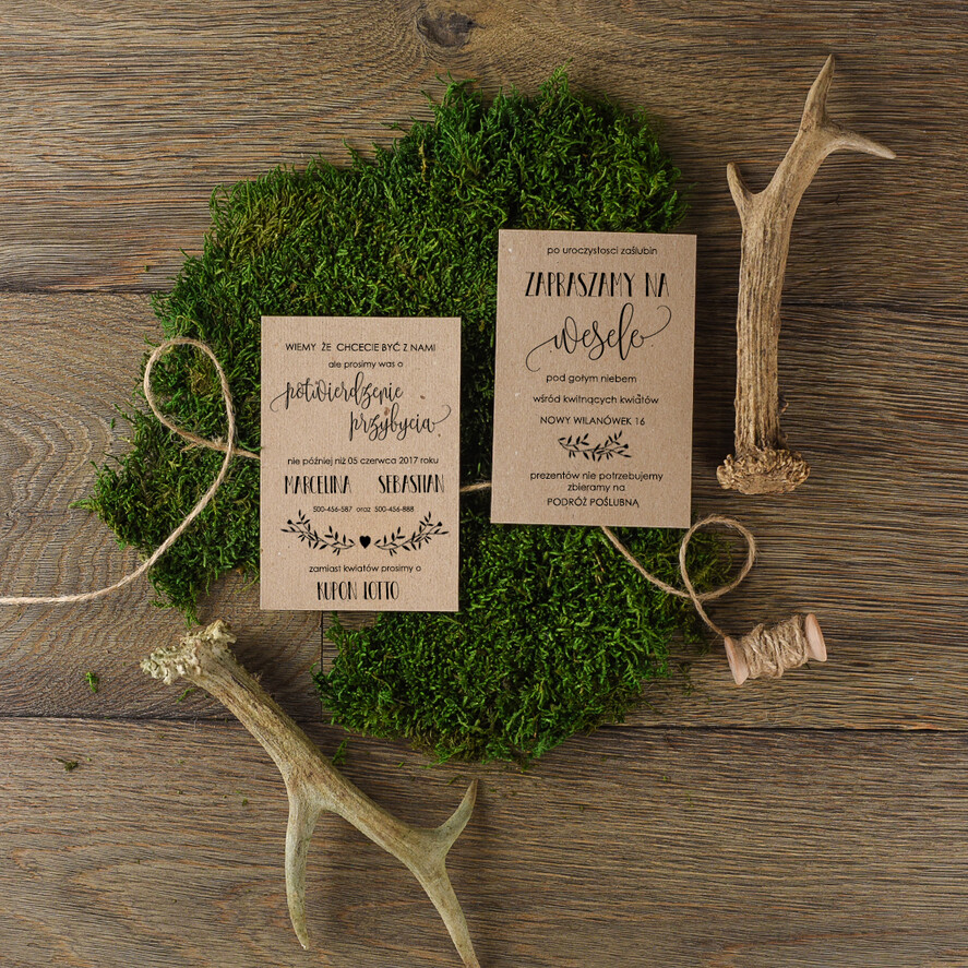 Zaproszenia ślubne Rustykalne i Natura zaproszenia na ślub w stylu rustykalnym z korowym sercem4