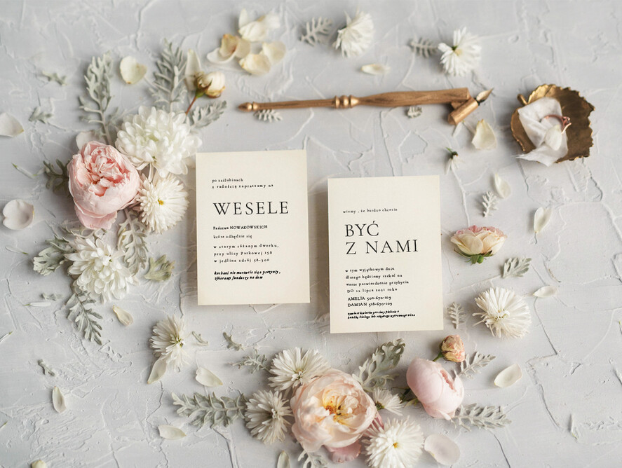 Zaproszenia ślubne Rustykalne i Natura Proste zaproszenia ślubne Kremowe  Składane Minimalistyczne Zaproszenia na Ślub Klasyczne Zaproszenie na ślub Cywilny1