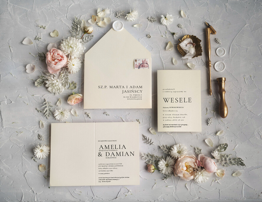 Zaproszenia ślubne Rustykalne i Natura Proste zaproszenia ślubne Kremowe  Składane Minimalistyczne Zaproszenia na Ślub Klasyczne Zaproszenie na ślub Cywilny2