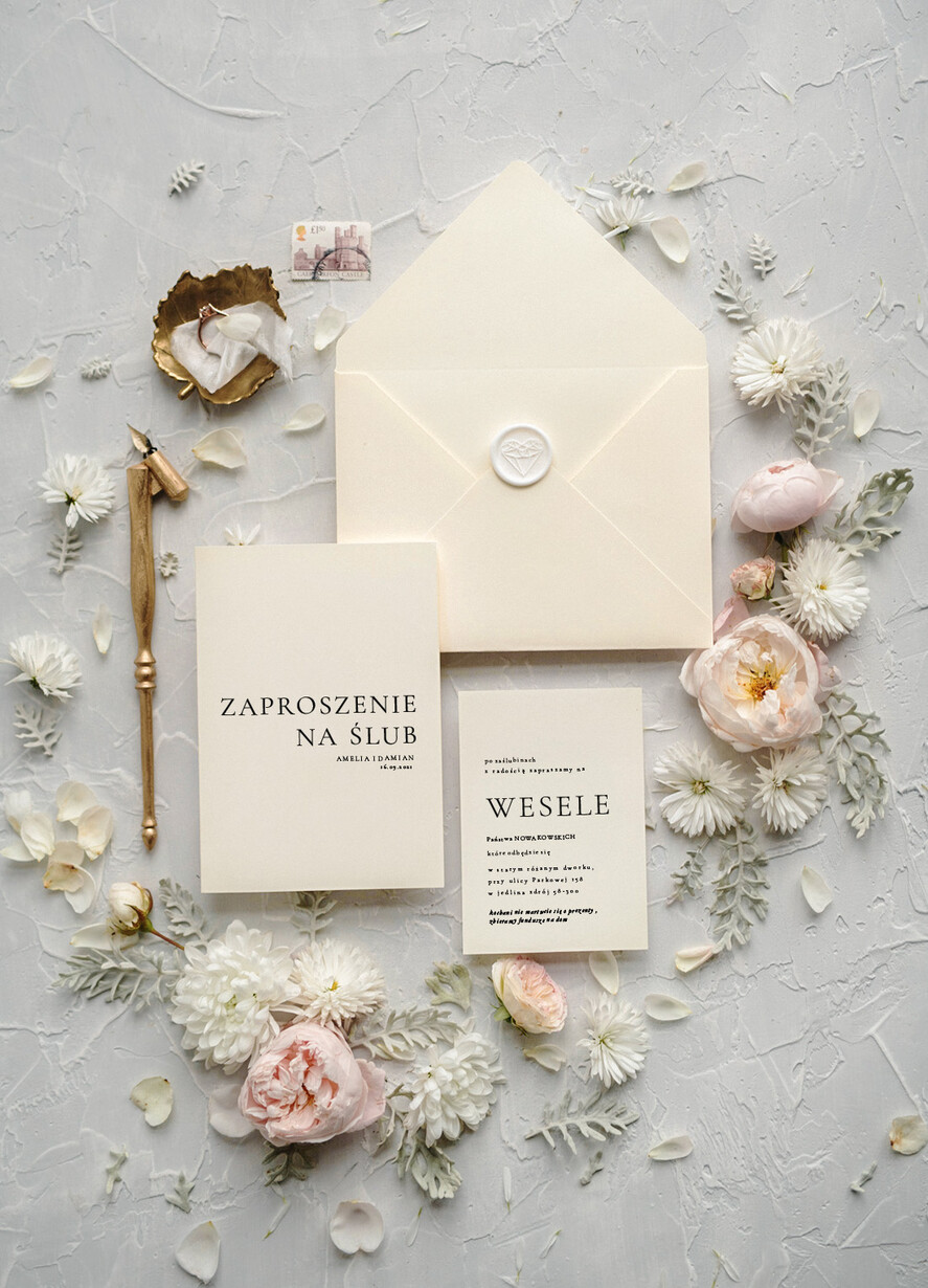 Zaproszenia ślubne Rustykalne i Natura Proste zaproszenia ślubne Kremowe  Składane Minimalistyczne Zaproszenia na Ślub Klasyczne Zaproszenie na ślub Cywilny3