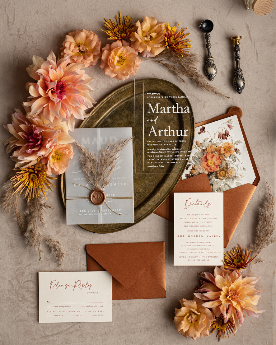 Zaproszenia ślubne Rustykalne i Natura Zaproszenia ślubne z trawą pampasową, suszone kwiaty do zaproszeń ślubnych, zaproszenia na ślub z pleksy, rustykalne zaproszenia na ślub11