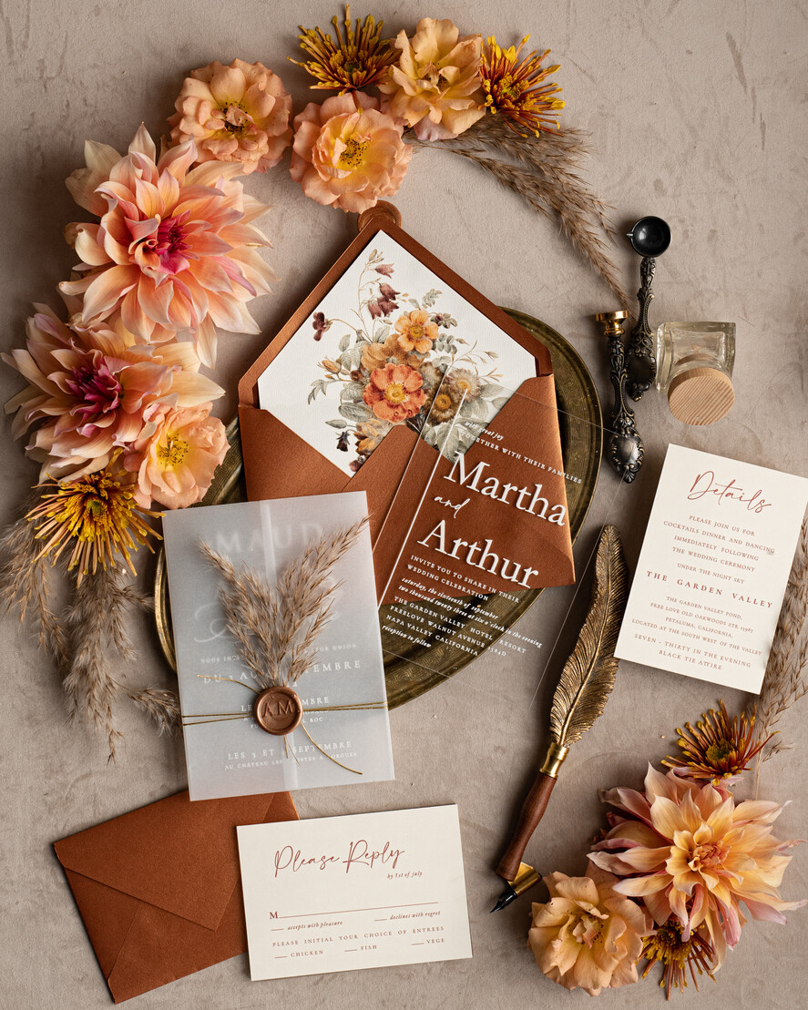 Zaproszenia ślubne Rustykalne i Natura Zaproszenia ślubne z trawą pampasową, suszone kwiaty do zaproszeń ślubnych, zaproszenia na ślub z pleksy, rustykalne zaproszenia na ślub15