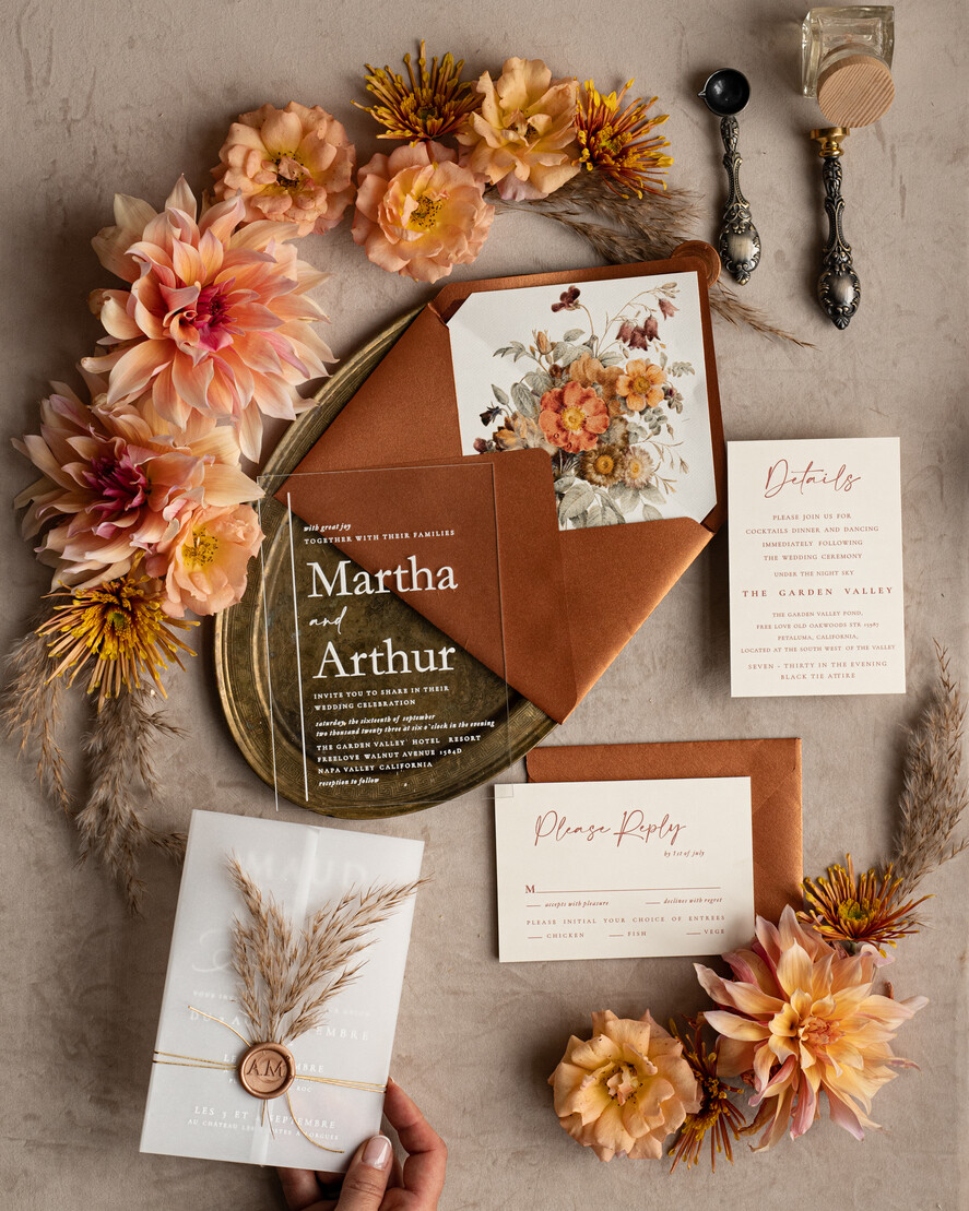 Zaproszenia ślubne Rustykalne i Natura Zaproszenia ślubne z trawą pampasową, suszone kwiaty do zaproszeń ślubnych, zaproszenia na ślub z pleksy, rustykalne zaproszenia na ślub4