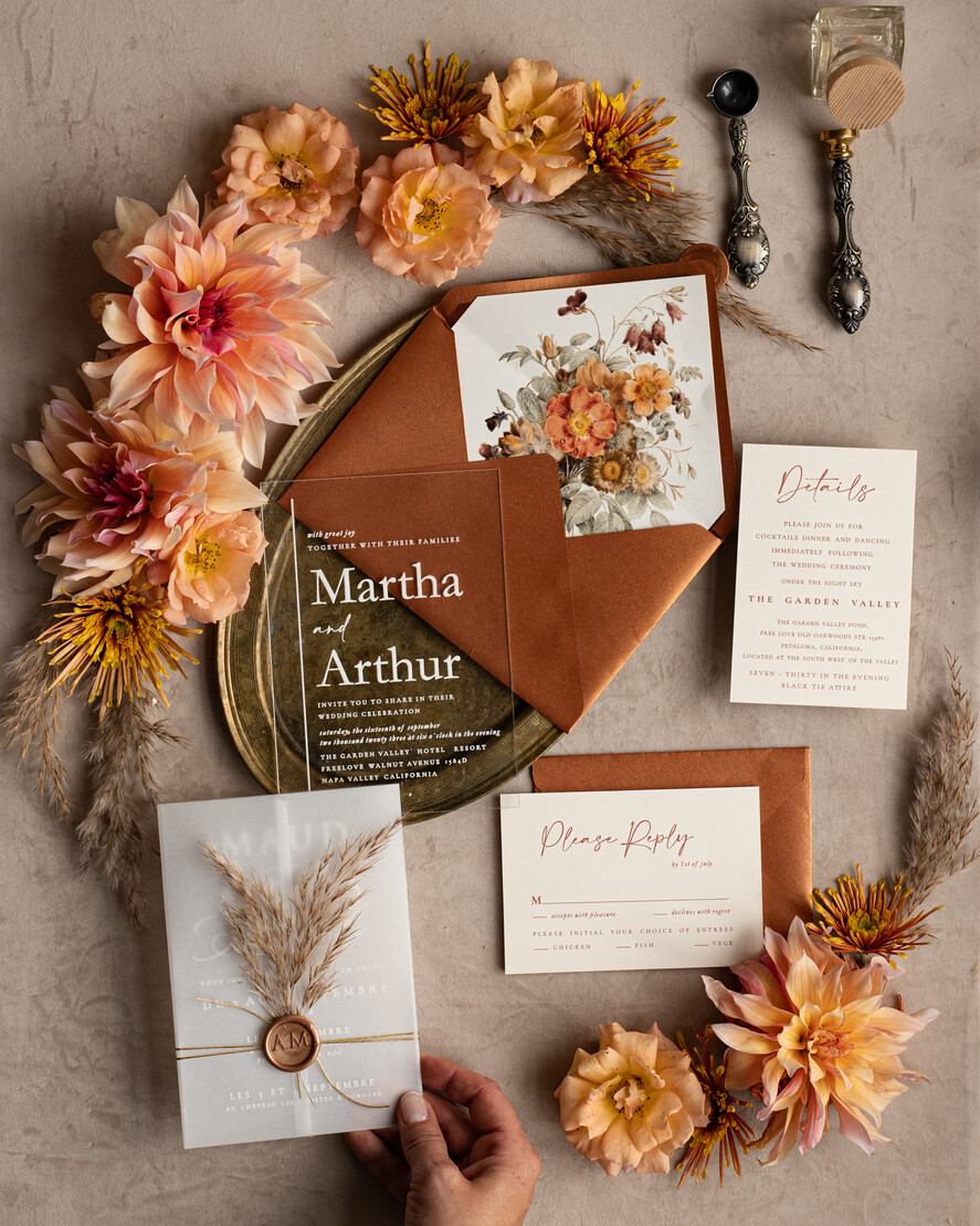 Zaproszenia ślubne Rustykalne i Natura Zaproszenia ślubne z trawą pampasową, suszone kwiaty do zaproszeń ślubnych, zaproszenia na ślub z pleksy, rustykalne zaproszenia na ślub6