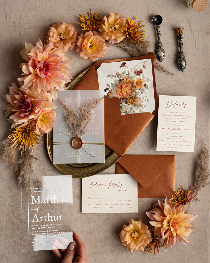 Zaproszenia ślubne Rustykalne i Natura Zaproszenia ślubne z trawą pampasową, suszone kwiaty do zaproszeń ślubnych, zaproszenia na ślub z pleksy, rustykalne zaproszenia na ślub7