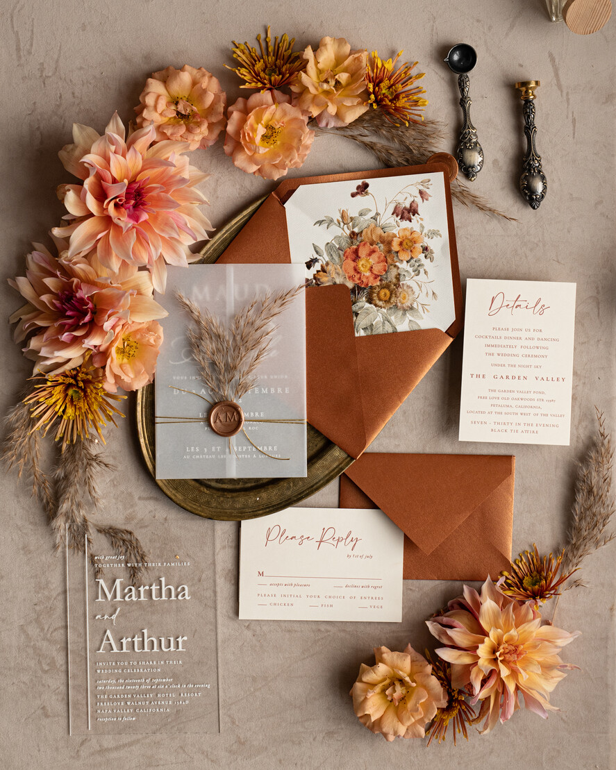 Zaproszenia ślubne Rustykalne i Natura Zaproszenia ślubne z trawą pampasową, suszone kwiaty do zaproszeń ślubnych, zaproszenia na ślub z pleksy, rustykalne zaproszenia na ślub9