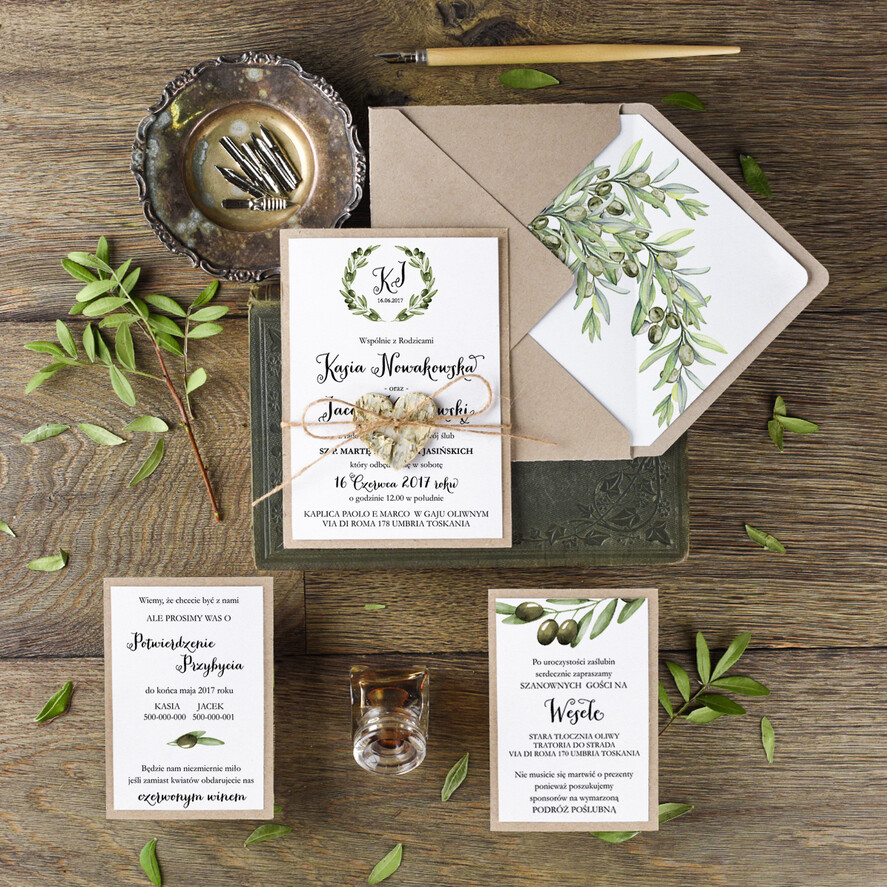 Zaproszenia ślubne Rustykalne i Natura Rustykalne zaproszenia ślubne Oliwki Minimalistyczne Zaproszenia na Ślub Gałązka Oliwna Zaproszenie na ślub Rustykalny, zaproszenia na ślub w stylu tooskanii2
