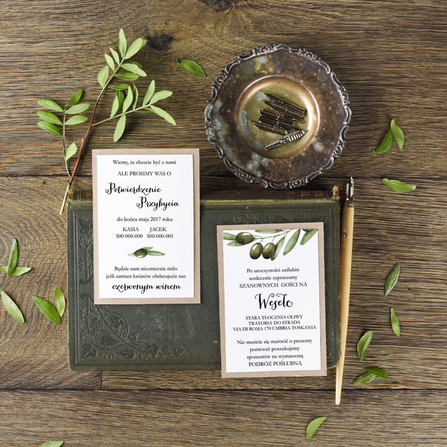 Zaproszenia ślubne Rustykalne i Natura Rustykalne zaproszenia ślubne Oliwki Minimalistyczne Zaproszenia na Ślub Gałązka Oliwna Zaproszenie na ślub Rustykalny, zaproszenia na ślub w stylu tooskanii3