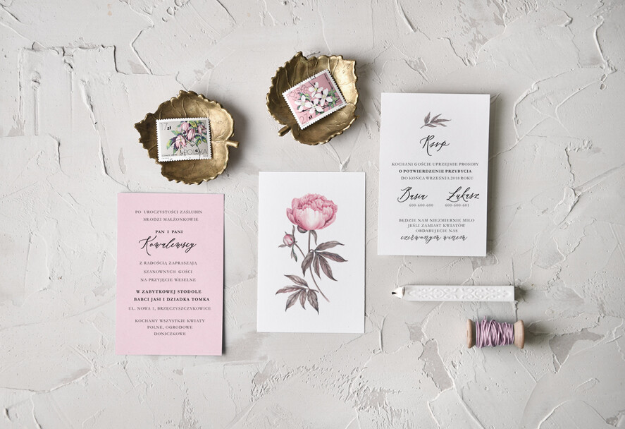 Zaproszenia ślubne Rustykalne i Natura minimalistyczne zaproszenia ślubne z peonią rustykalne zaproszenie na ślub boho piwonia w kopercie1
