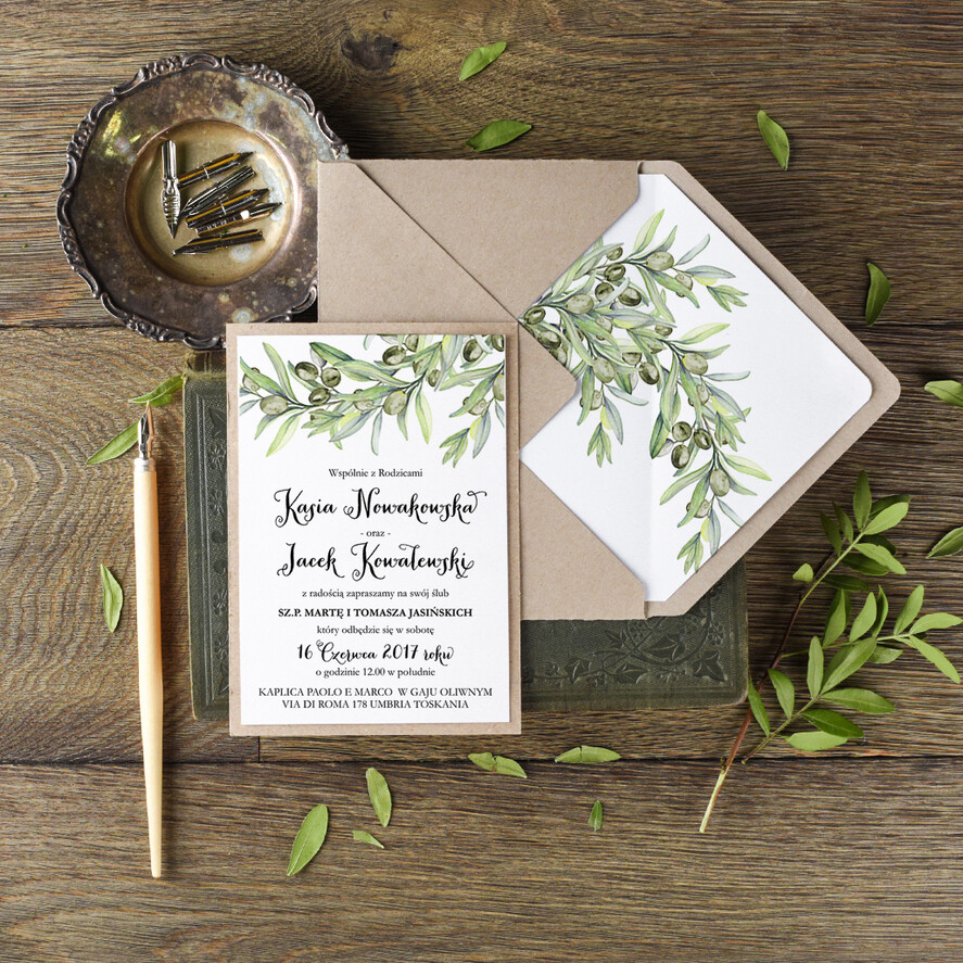 Zaproszenia ślubne Rustykalne i Natura Rustykalne zaproszenia ślubne Oliwki Minimalistyczne Zaproszenia na Ślub Gałązka Oliwna  Zaproszenie na ślub toskania2