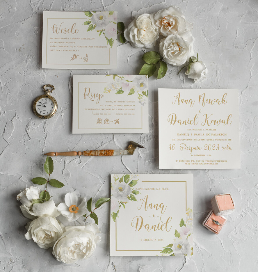 Zaproszenia ślubne Rustykalne i Natura Rustykalne Zaproszenia Ślubne Boho Róże  Zaproszenia na Rustykalny Ślub Boho Kwiaty  Zaproszenie na Ślub 1