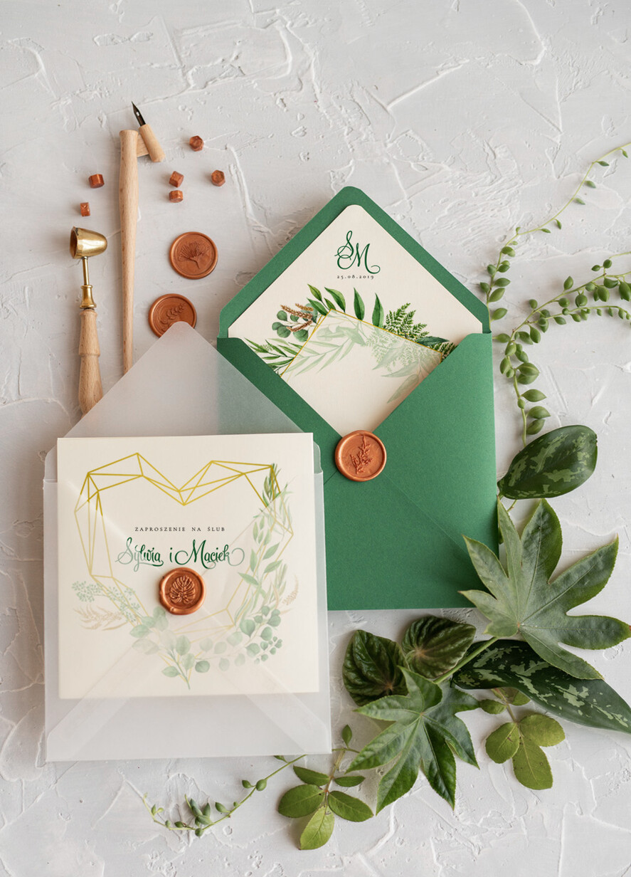 Zaproszenia ślubne Rustykalne i Natura rustykalne zaproszenia ślubne z motywem roślinnym i geometrycznym wzorem2
