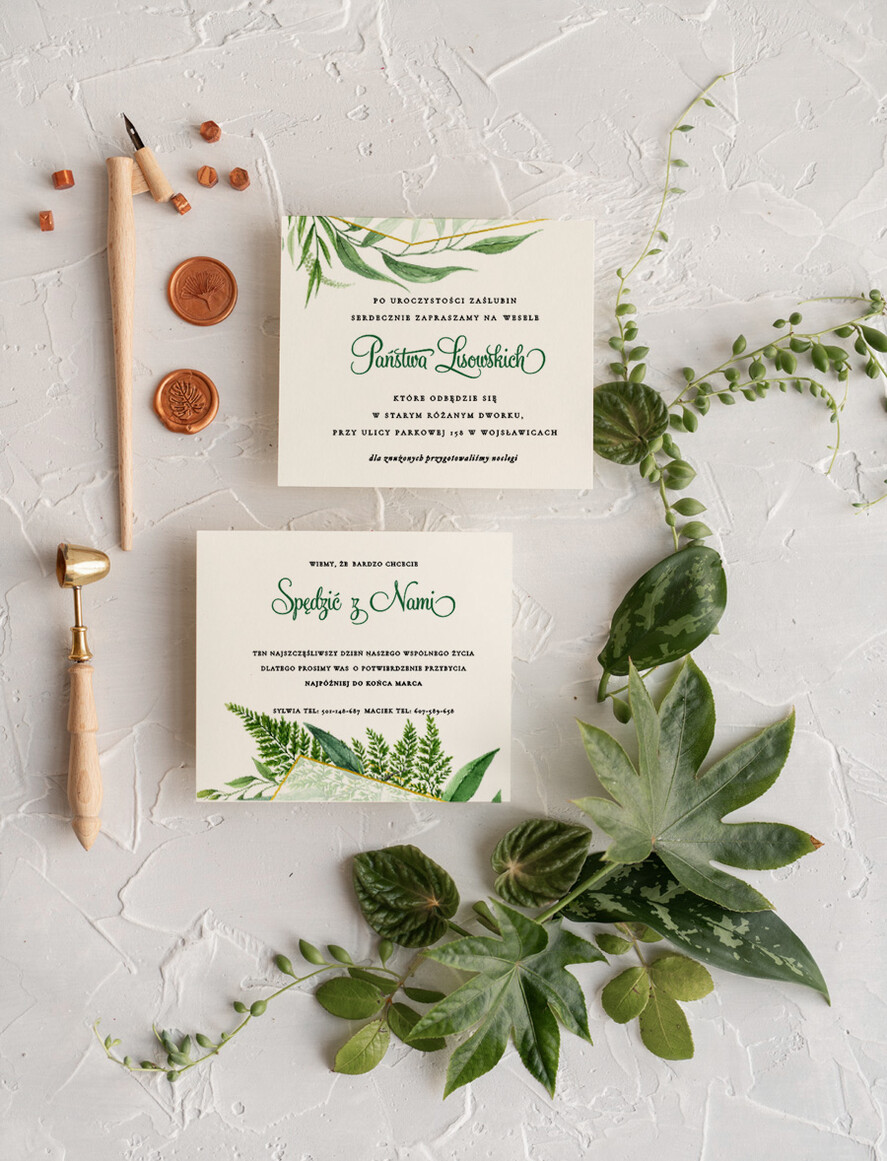 Zaproszenia ślubne Rustykalne i Natura rustykalne zaproszenia ślubne z motywem roślinnym i geometrycznym wzorem3